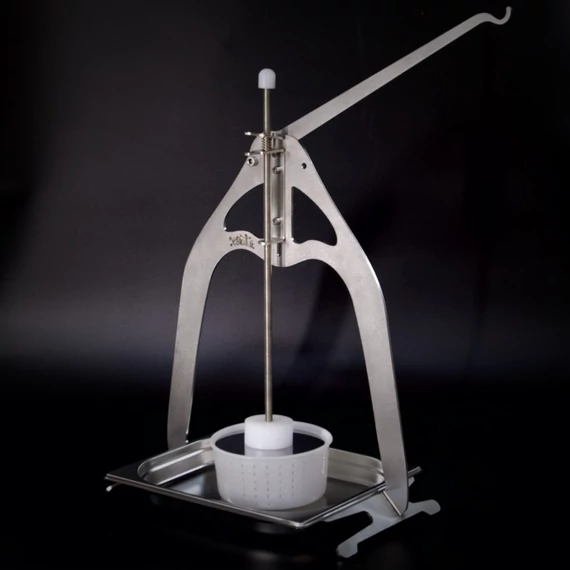 One-arm Cheese press made of stainless steel with removable gastro tray