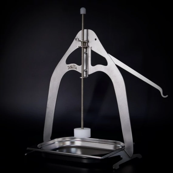 One-arm cheese press made of stainless steel with removable gastro tray